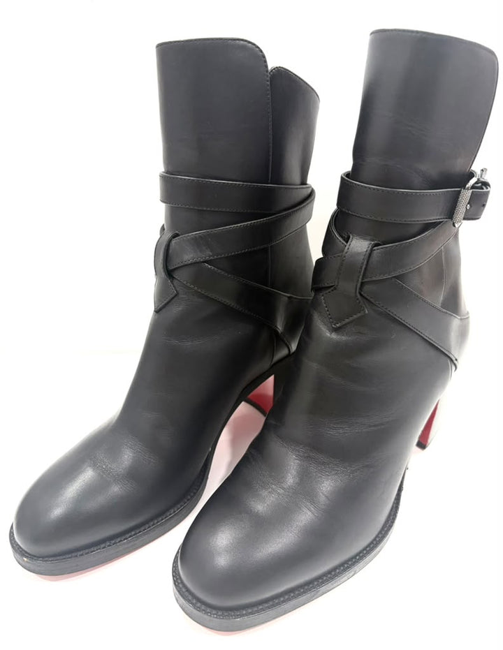 LOUBOUTIN KARISTRAP 70 CALFSKIN LEATHER ANKLE BOOTS