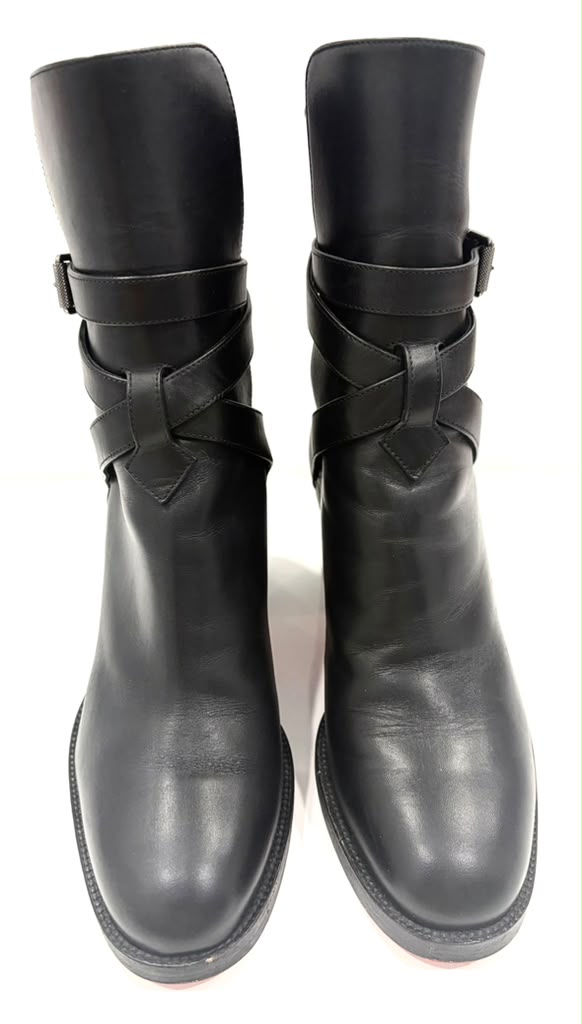 LOUBOUTIN KARISTRAP 70 CALFSKIN LEATHER ANKLE BOOTS