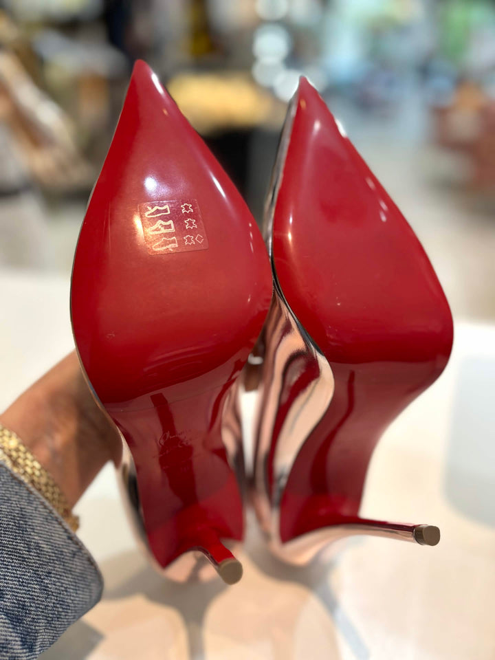LOUBOUTIN MISS Z 100MM LAMINATED CALF LEATHER PUMPS – VINTAGE ROSE