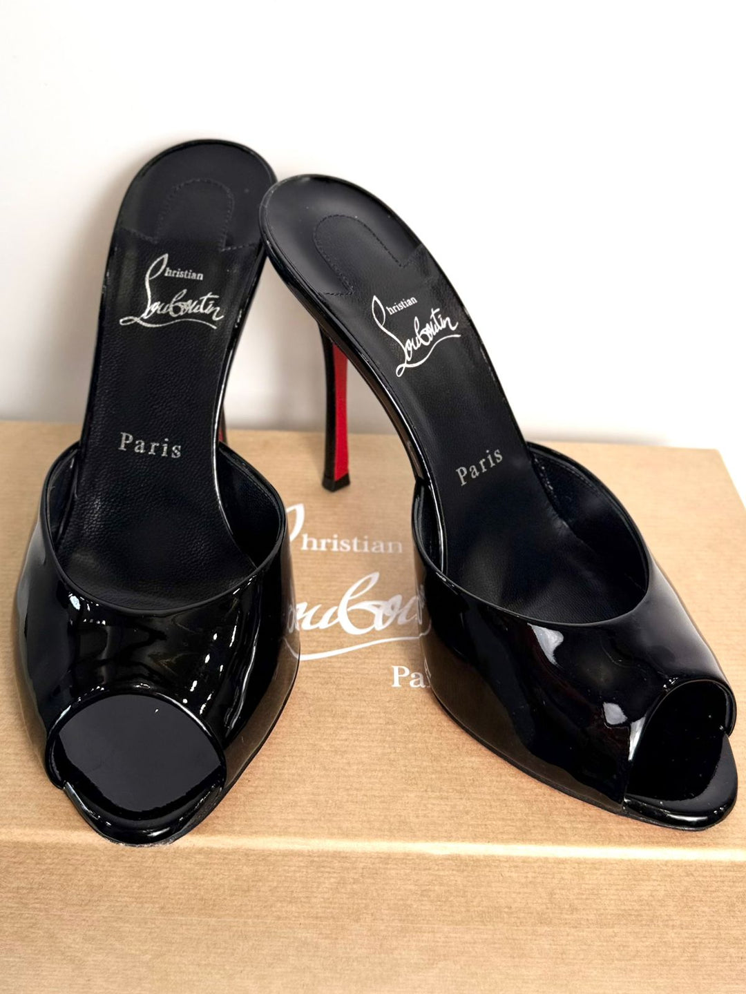 CHRISTIAN LOUBOUTIN ME DOLLY 100MM PATENT LEATHER MULES