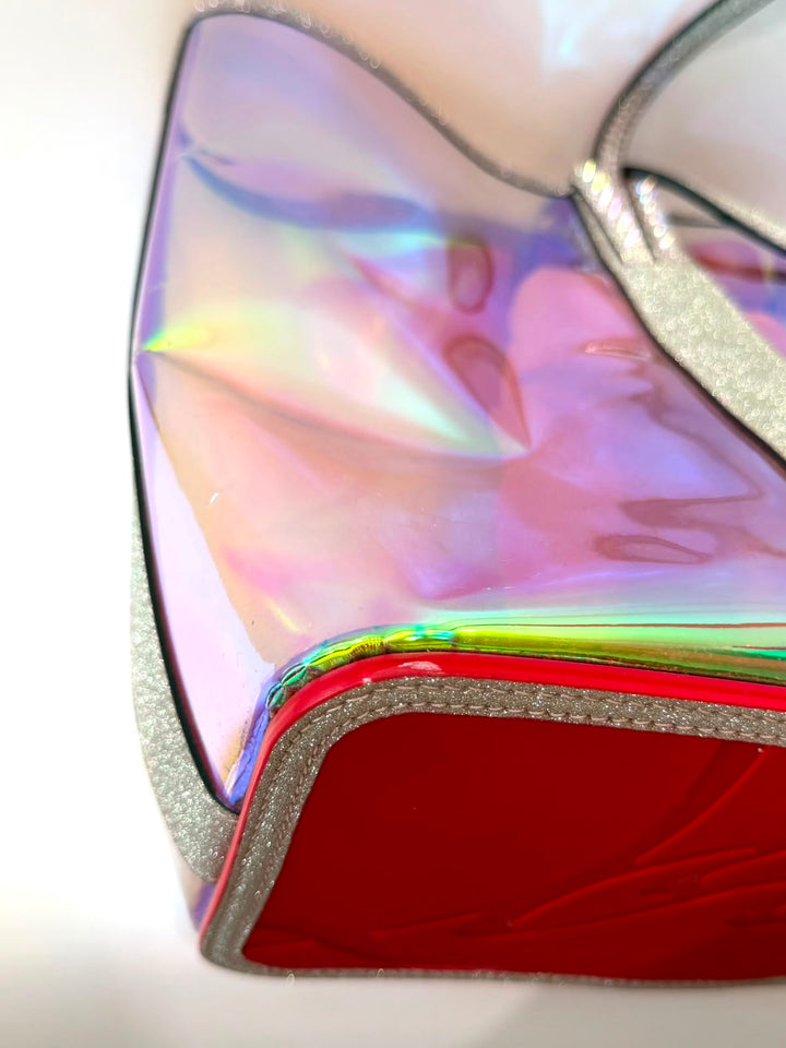 LOUBOUTIN MULTICOLOR CABATA IRIDESCENT GLITTER PVC LARGE TOTE BAG
