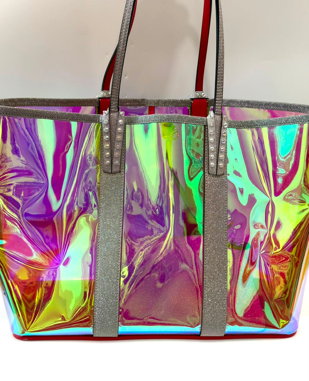 LOUBOUTIN MULTICOLOR CABATA IRIDESCENT GLITTER PVC LARGE TOTE BAG