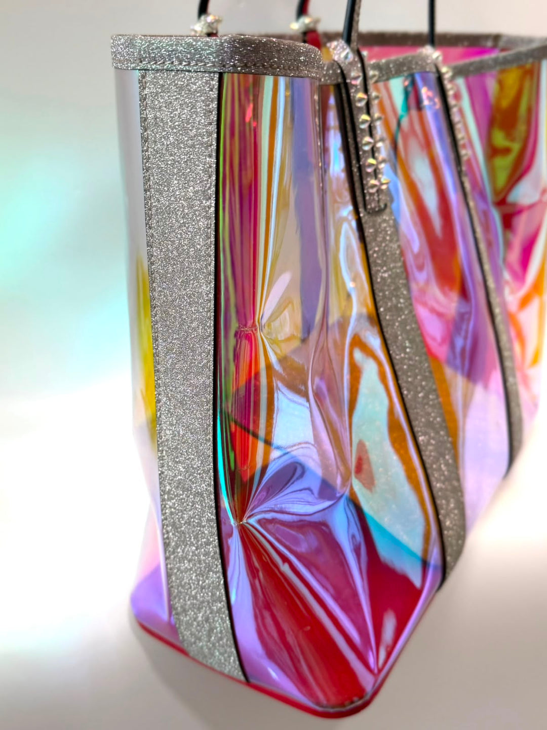 LOUBOUTIN MULTICOLOR CABATA IRIDESCENT GLITTER PVC LARGE TOTE BAG