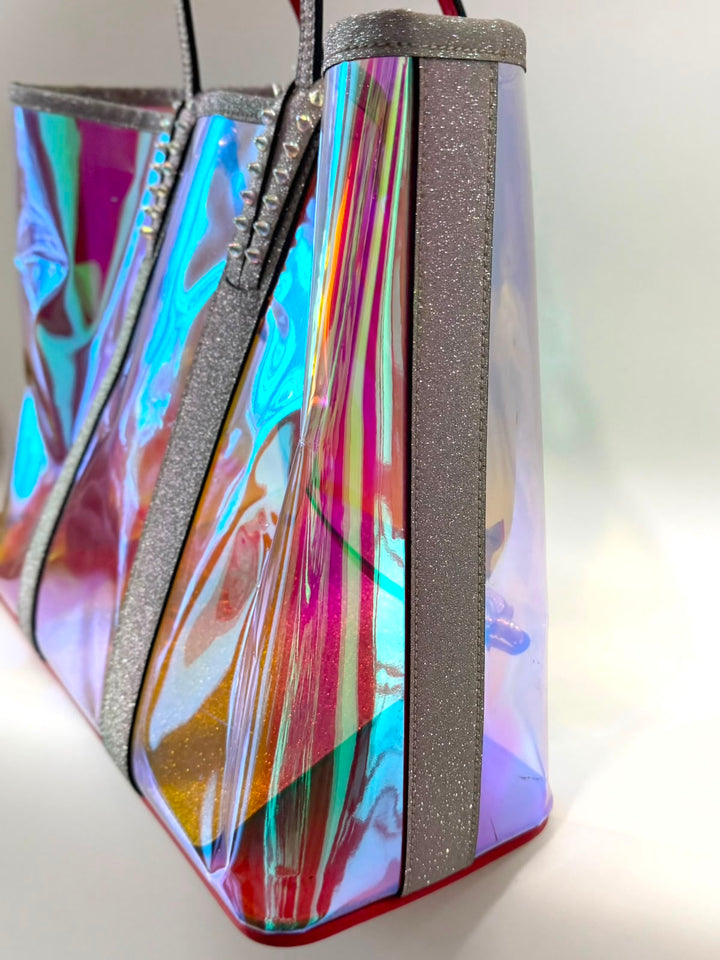 LOUBOUTIN MULTICOLOR CABATA IRIDESCENT GLITTER PVC LARGE TOTE BAG