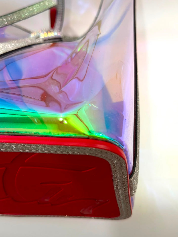 LOUBOUTIN MULTICOLOR CABATA IRIDESCENT GLITTER PVC LARGE TOTE BAG