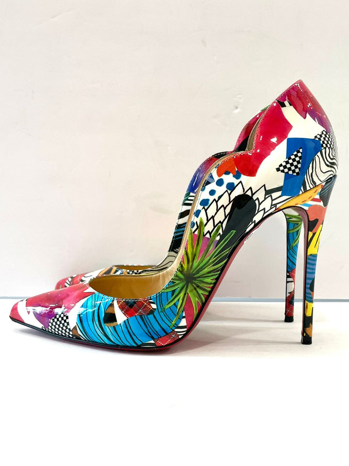 LOUBOUTIN MULTICOLOR PRINT HOT CHIC SAPEUR PATENT PUMPS