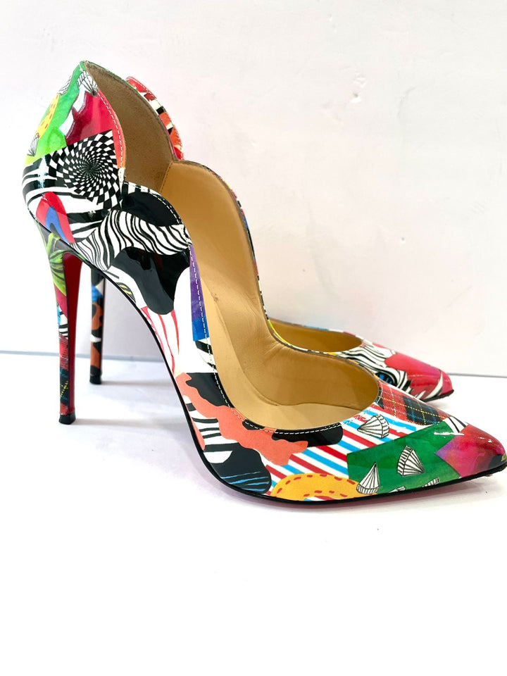 LOUBOUTIN MULTICOLOR PRINT HOT CHIC SAPEUR PATENT PUMPS