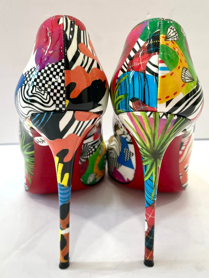 LOUBOUTIN MULTICOLOR PRINT HOT CHIC SAPEUR PATENT PUMPS