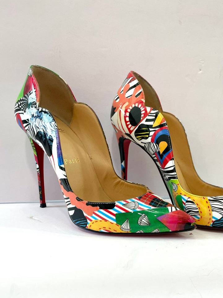 LOUBOUTIN MULTICOLOR PRINT HOT CHIC SAPEUR PATENT PUMPS
