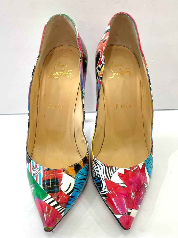 LOUBOUTIN MULTICOLOR PRINT HOT CHIC SAPEUR PATENT PUMPS