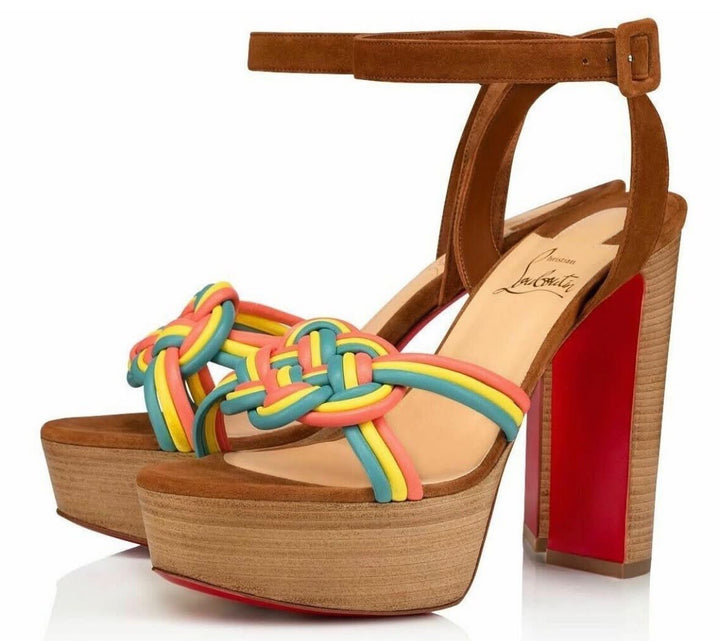 LOUBOUTIN NAPPA VEAU VELOURS COUIO ELLA 130 PLATFORM SANDALS
