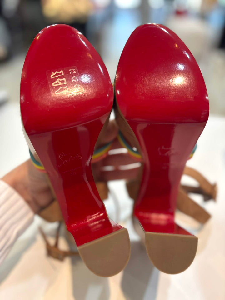 LOUBOUTIN NAPPA VEAU VELOURS COUIO ELLA 130 PLATFORM SANDALS