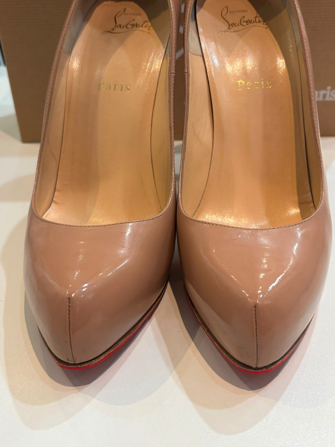 CHRISTIAN LOUBOUTIN ROLANDO 120 PLATFORM PATENT CALF LEATHER PUMPS