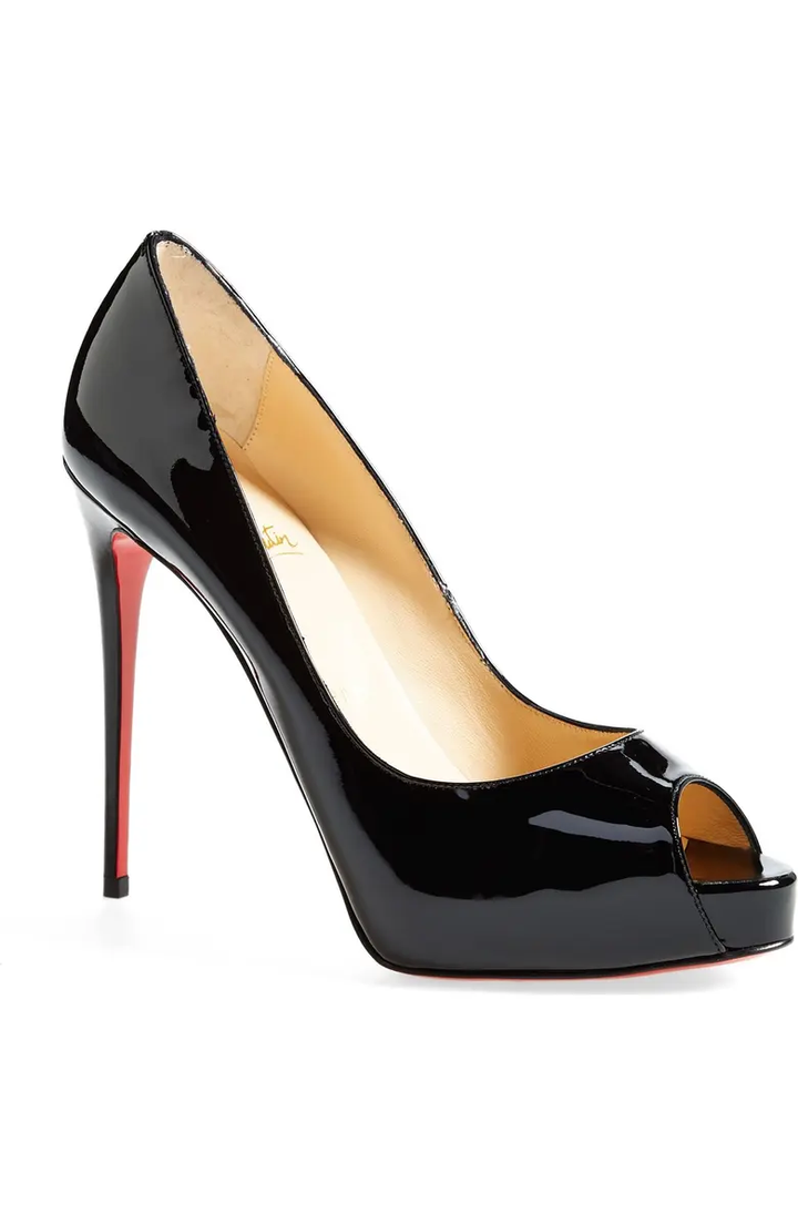 LOUBOUTIN PATENT LEATHER VERY PRIVE PEEP TOE PUMPS