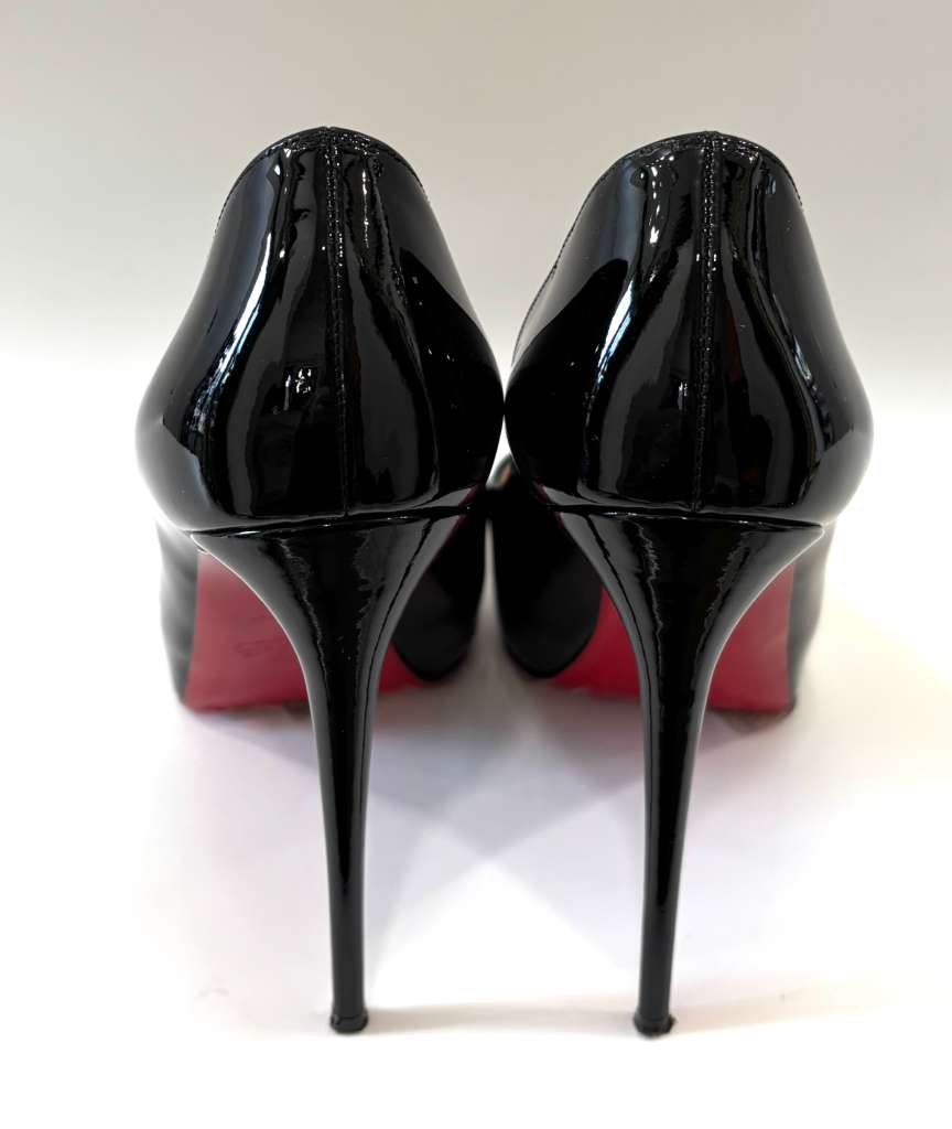 LOUBOUTIN PATENT LEATHER VERY PRIVE PEEP TOE PUMPS