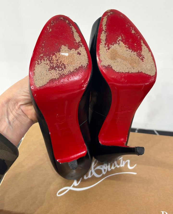 LOUBOUTIN VERY PRIVÉ 120 PEEP TOE CALFSKIN LEATHER PUMPS