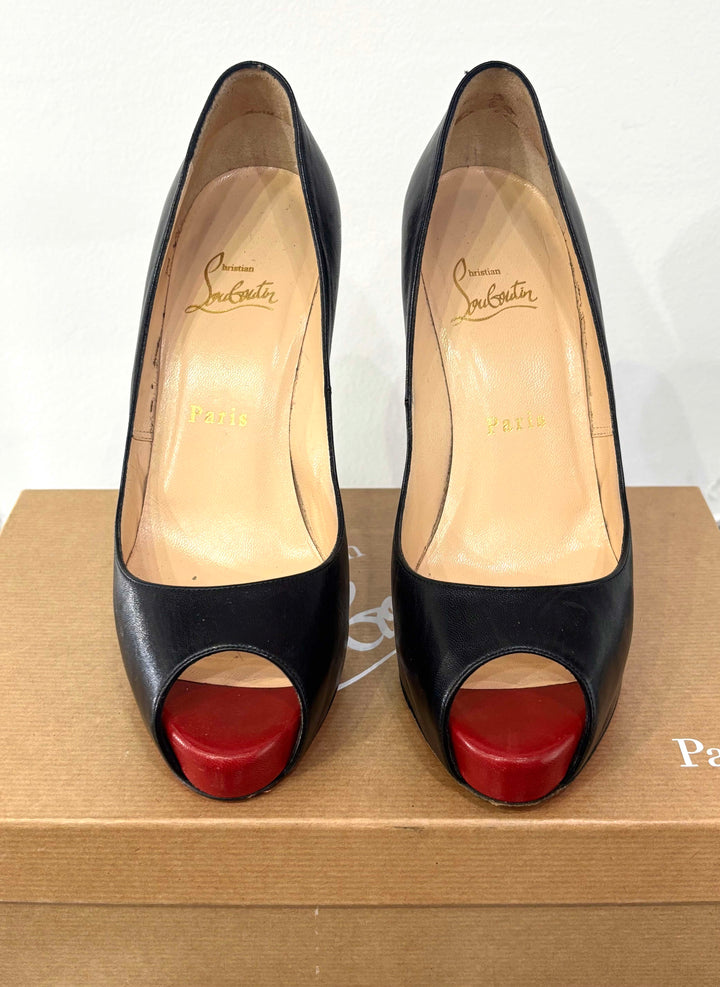 LOUBOUTIN VERY PRIVÉ 120 PEEP TOE CALFSKIN LEATHER PUMPS