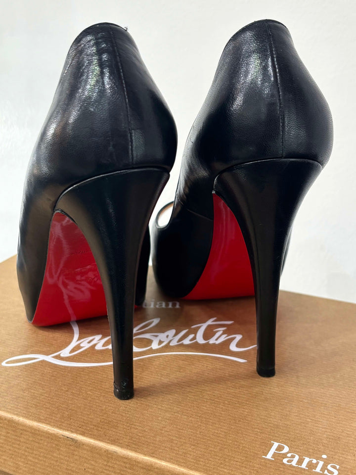 LOUBOUTIN VERY PRIVÉ 120 PEEP TOE CALFSKIN LEATHER PUMPS