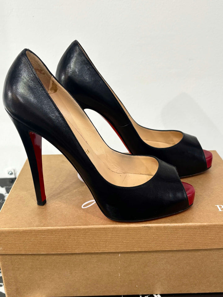 LOUBOUTIN VERY PRIVÉ 120 PEEP TOE CALFSKIN LEATHER PUMPS