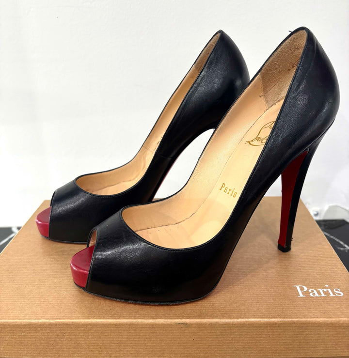 LOUBOUTIN VERY PRIVÉ 120 PEEP TOE CALFSKIN LEATHER PUMPS