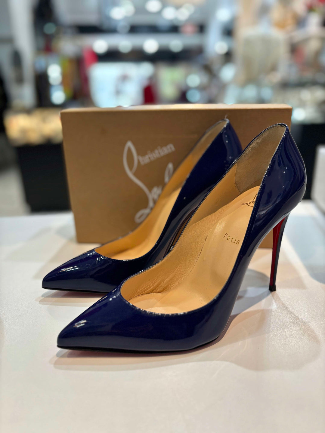 LOUBOUTIN PIGALLE 100 PATENT LEATHER PUMPS