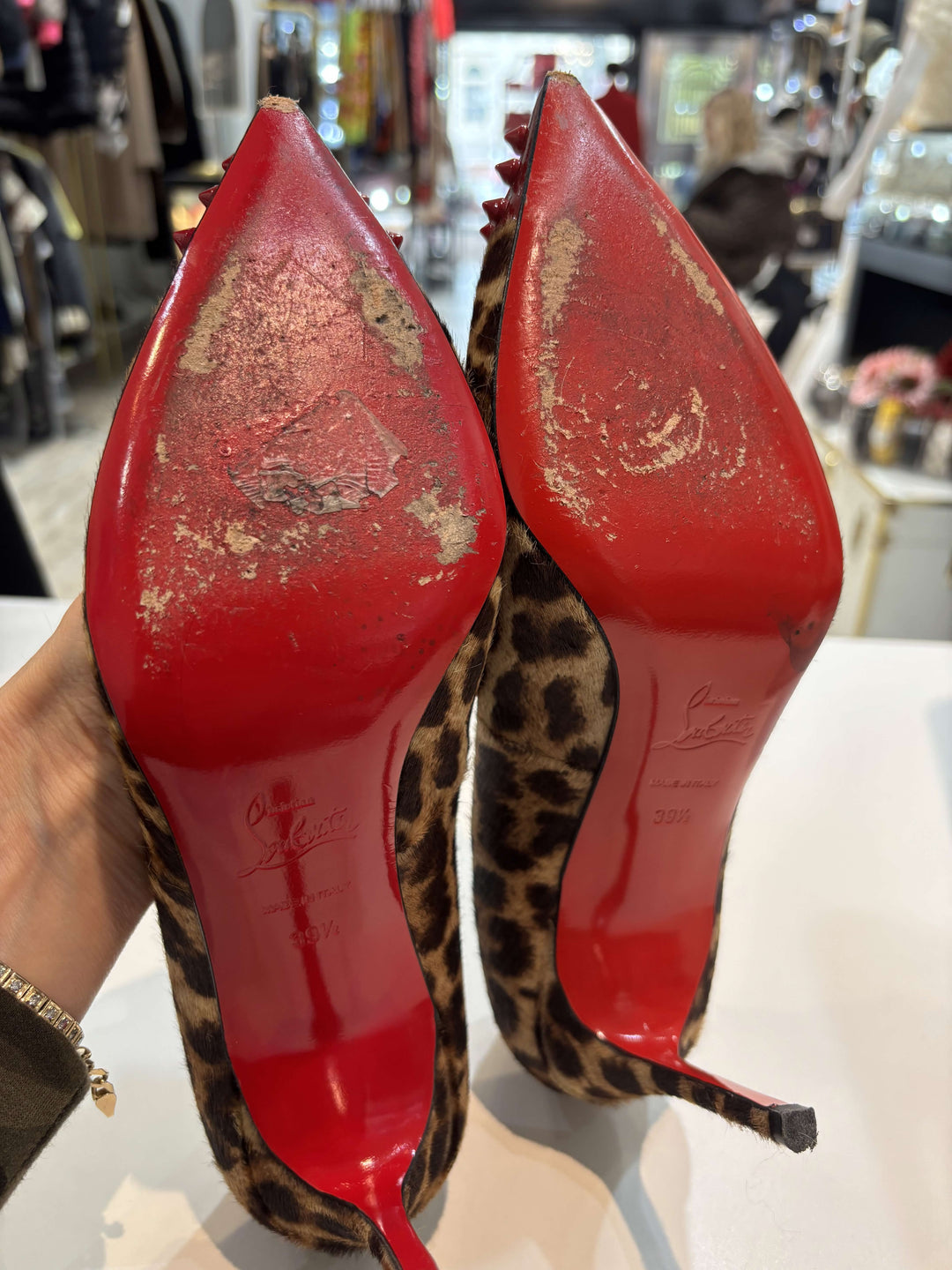 LOUBOUTIN PONY HAIR LEOPARD GEO SPIKE STUDDED TOE PUMPS LOUBOUTIN PONY HAIR LEOPARD GEO SPIKE STUDDED TOE PUMPS