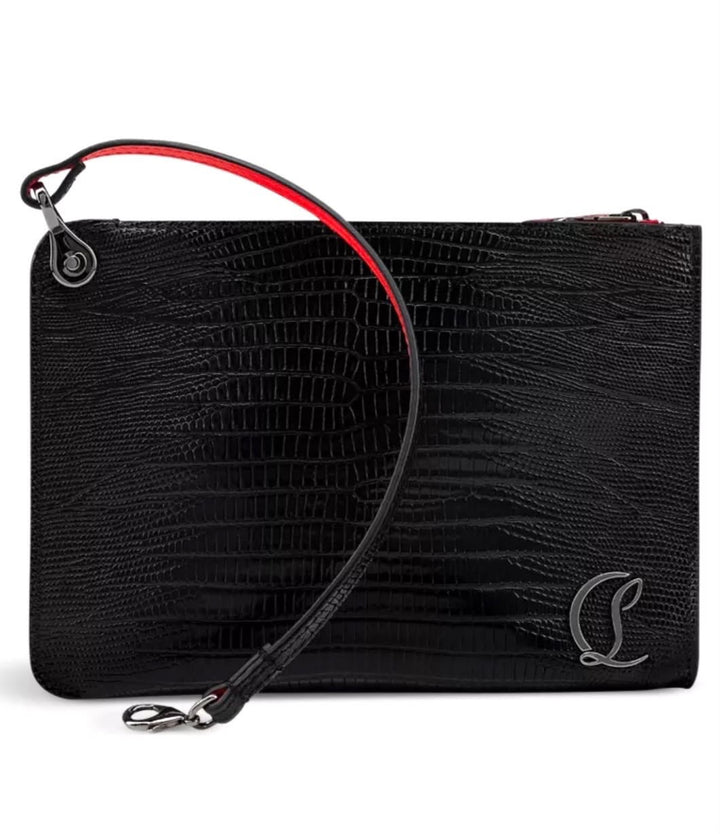 CHRISTIAN LOUBOUTIN LIZZY LIZARD-EMBOSSED LEATHER CLUTCH