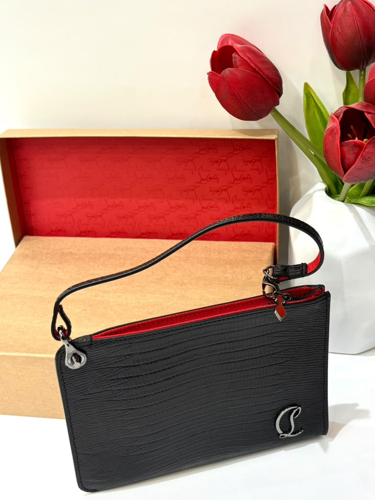 CHRISTIAN LOUBOUTIN LIZZY LIZARD-EMBOSSED LEATHER CLUTCH
