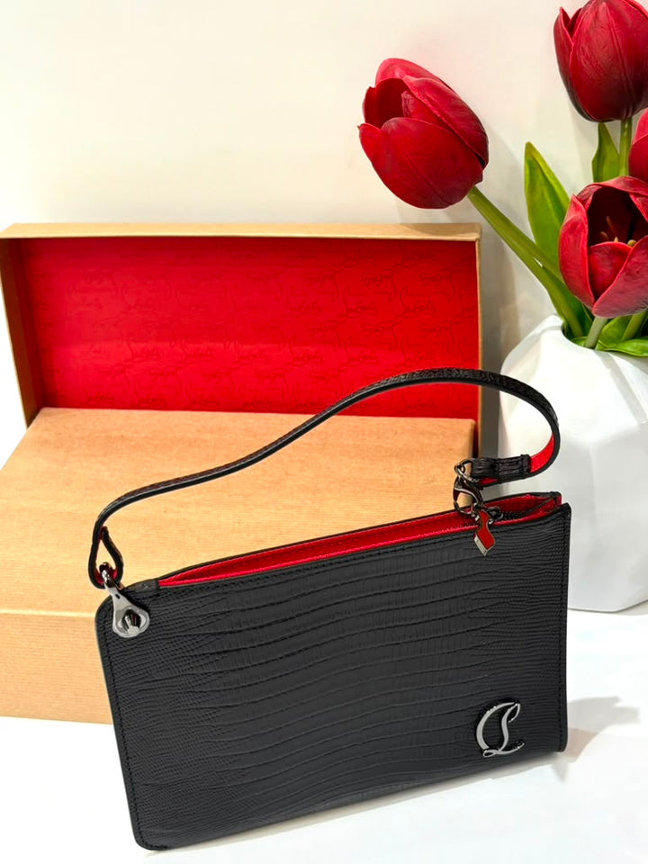 CHRISTIAN LOUBOUTIN LIZZY LIZARD-EMBOSSED LEATHER CLUTCH