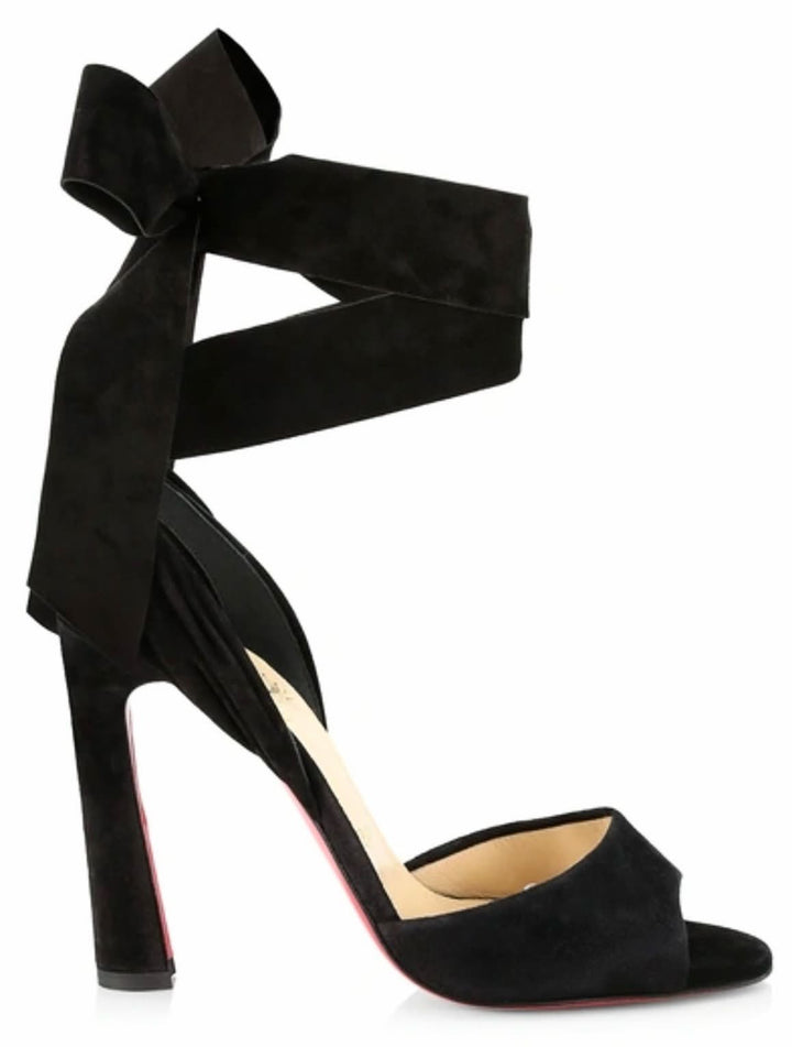 LOUBOUTIN ROSE AMELIE ANKLE-TIE SUEDE SANDALS