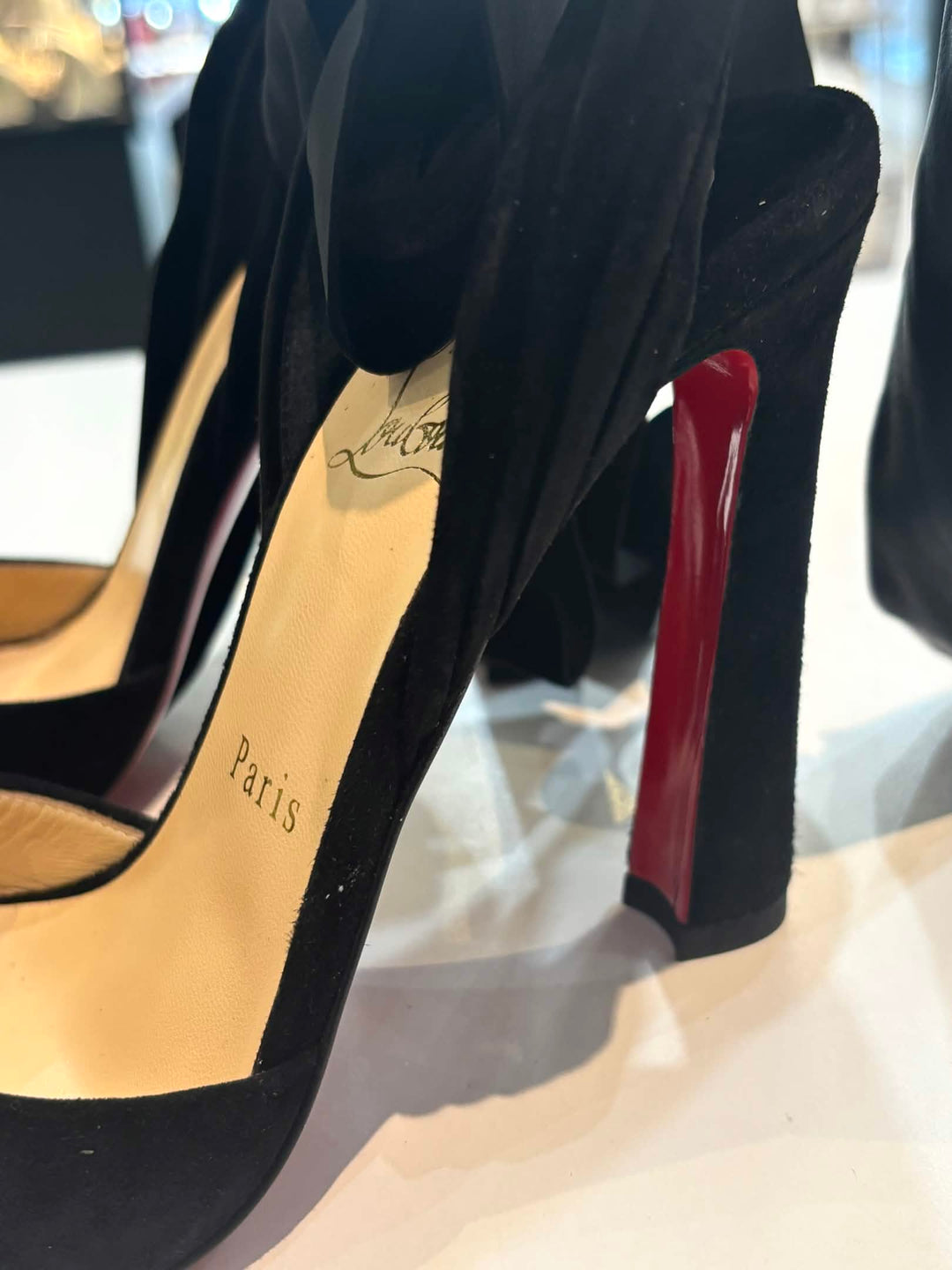 LOUBOUTIN ROSE AMELIE ANKLE-TIE SUEDE SANDALS