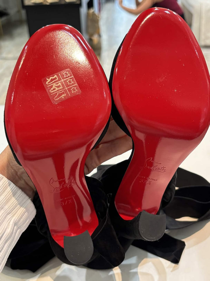 LOUBOUTIN ROSE AMELIE ANKLE-TIE SUEDE SANDALS