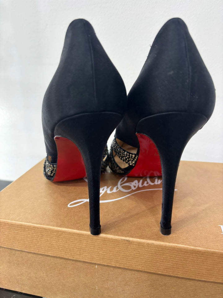 LOUBOUTIN SATIN CRYSTAL NOSY STRASS PUMPS
