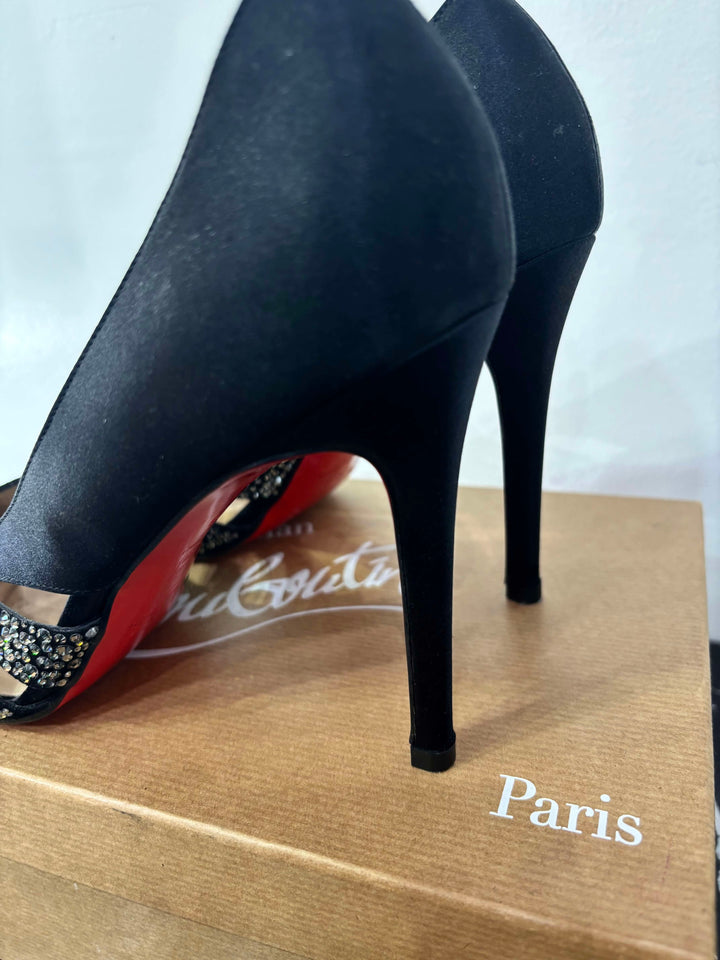 LOUBOUTIN SATIN CRYSTAL NOSY STRASS PUMPS