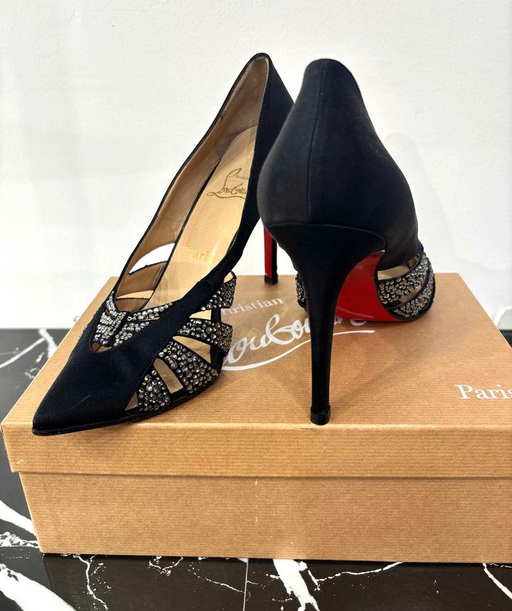 LOUBOUTIN SATIN CRYSTAL NOSY STRASS PUMPS