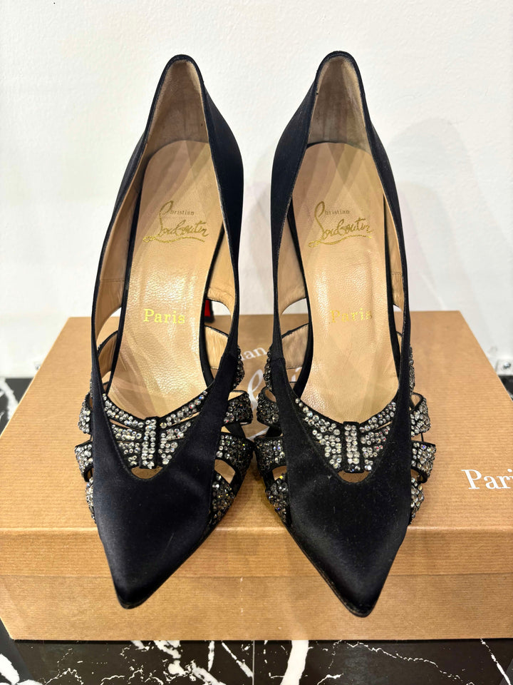 LOUBOUTIN SATIN CRYSTAL NOSY STRASS PUMPS