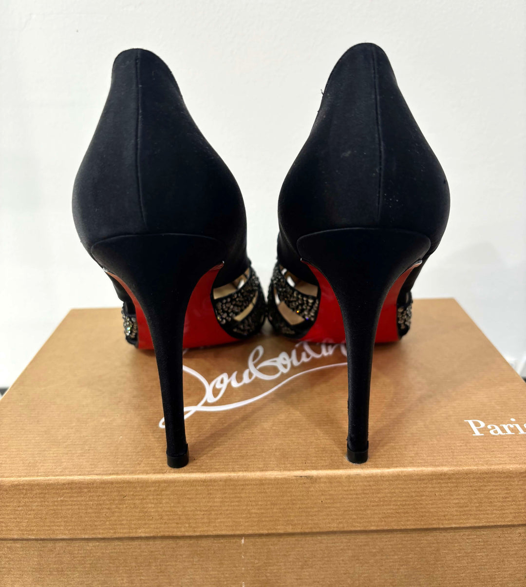 LOUBOUTIN SATIN CRYSTAL NOSY STRASS PUMPS