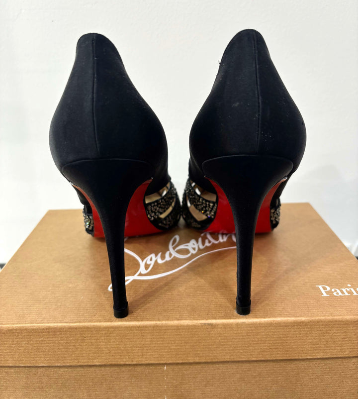 LOUBOUTIN SATIN CRYSTAL NOSY STRASS PUMPS
