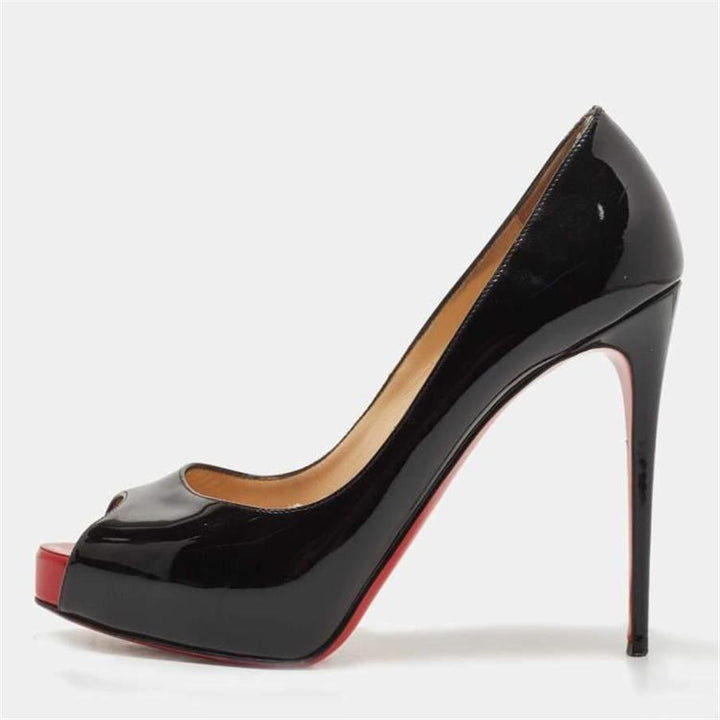 LOUBOUTIN VERY PRIVE 120 CALF PATENT PEEP TOE PUMPS