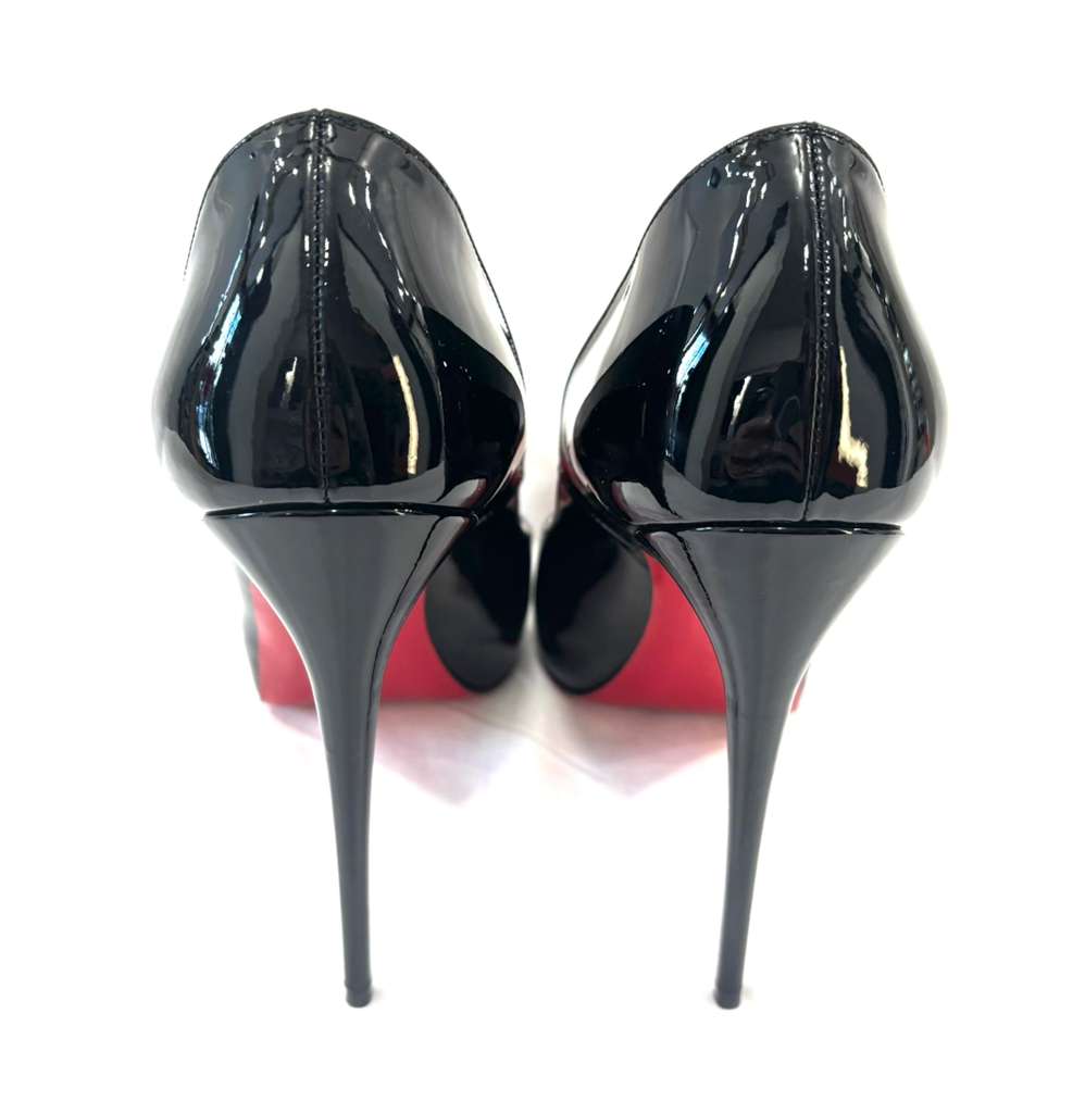 LOUBOUTIN VERY PRIVE 120 CALF PATENT PEEP TOE PUMPS