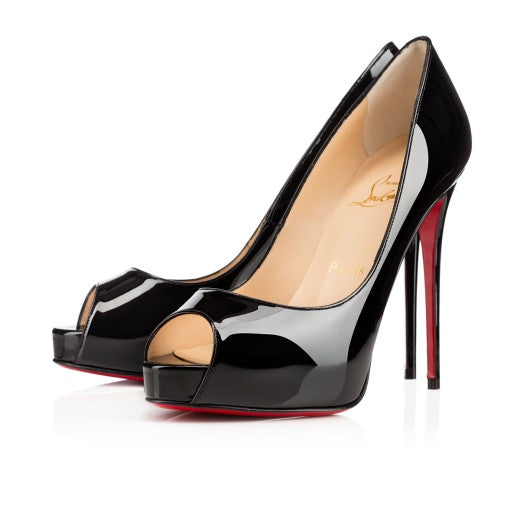LOUBOUTIN PRIVÉ 120 PEEP TOE GLOSSY PATENT PUMPS