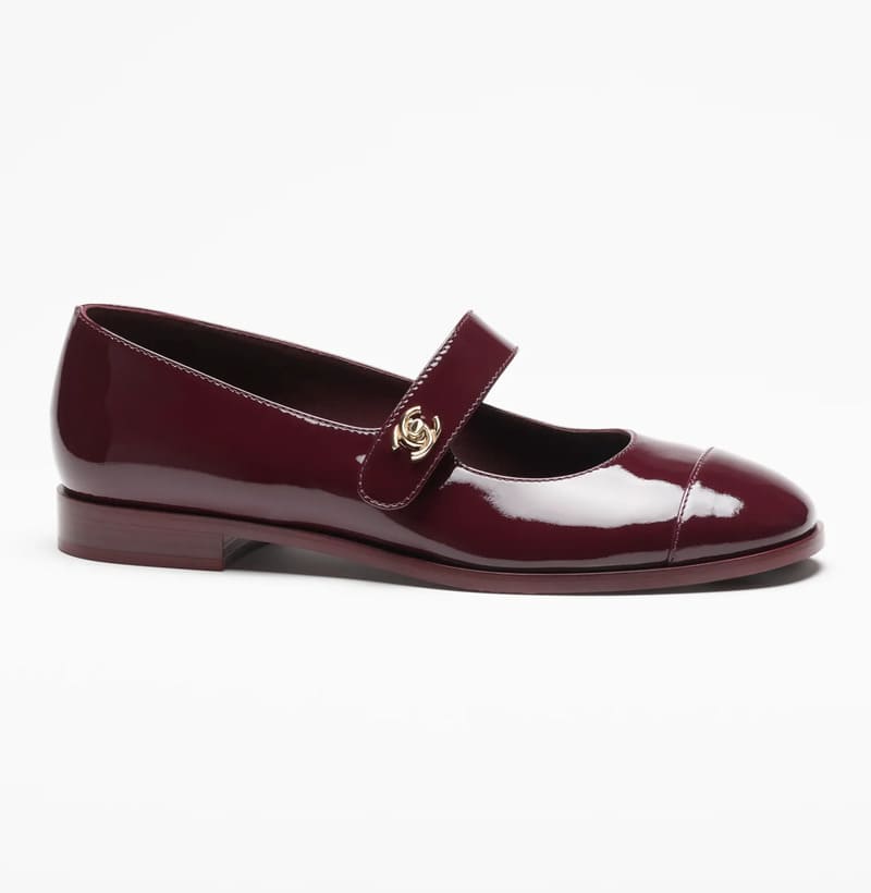 CHANEL CC PATENT CALF LEATHER  MARY JANE FLATS