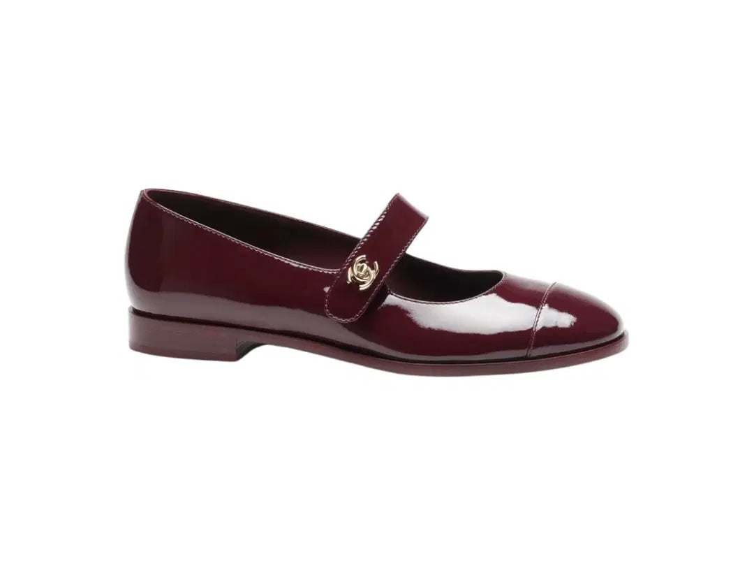 CHANEL CC PATENT CALF LEATHER  MARY JANE FLATS