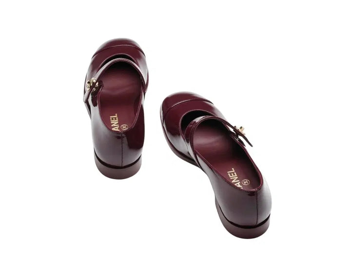 CHANEL CC PATENT CALF LEATHER  MARY JANE FLATS