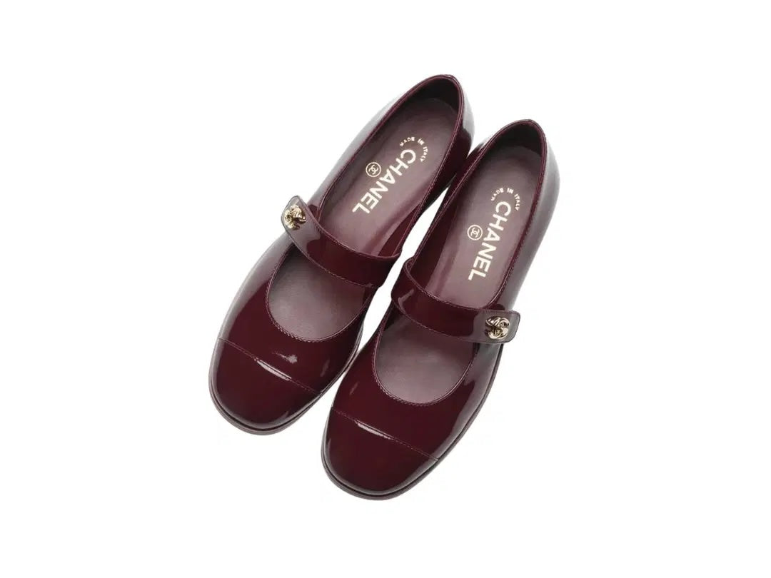 CHANEL CC PATENT CALF LEATHER  MARY JANE FLATS