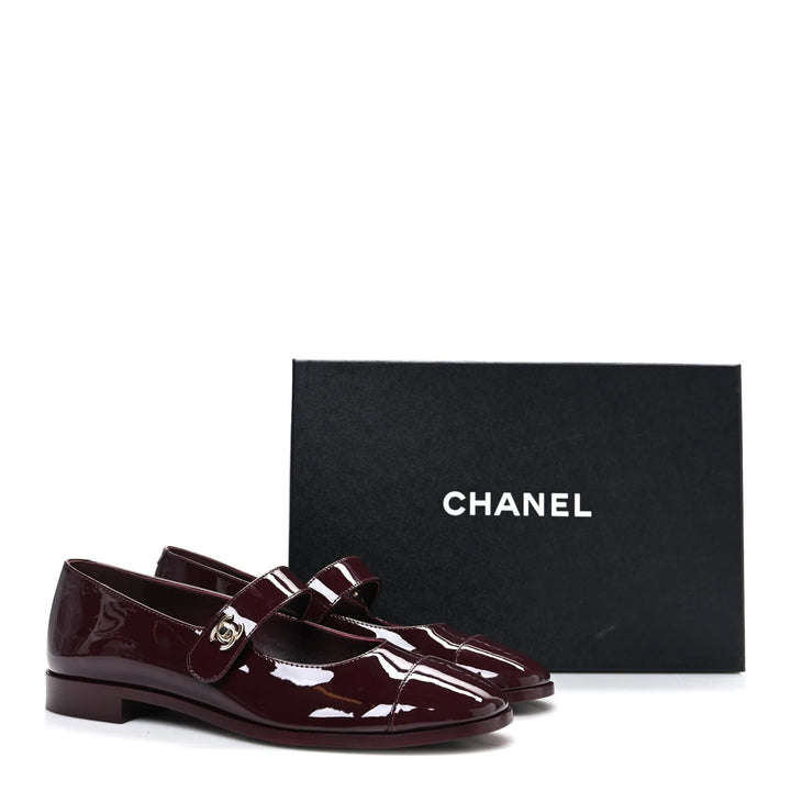 CHANEL CC PATENT CALF LEATHER  MARY JANE FLATS
