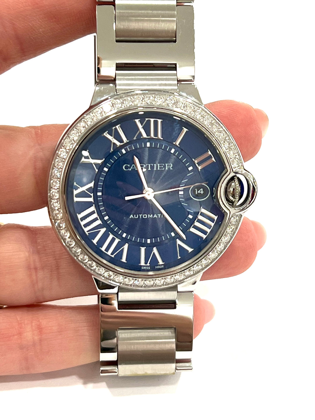 CARTIER DIAMOND BEZEL BALLON BLEU DE CARTIER 42 MM WATCH