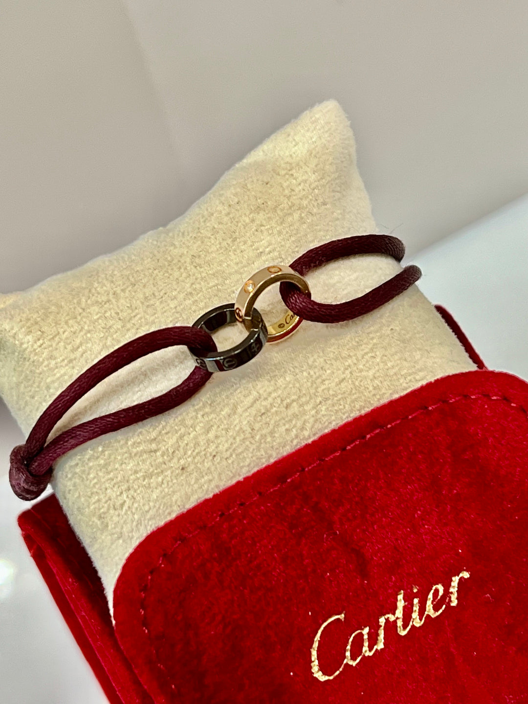 CARTIER LOVE DIAMOND 18K ROSE GOLD &amp; CERAMIC RED CORD BRACELET