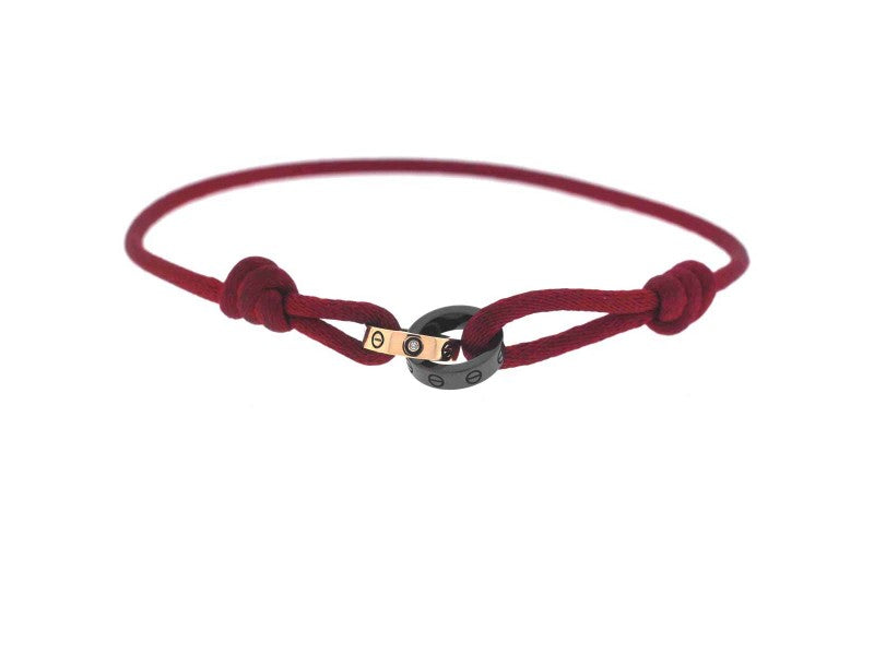 CARTIER LOVE DIAMOND 18K ROSE GOLD &amp; CERAMIC RED CORD BRACELET