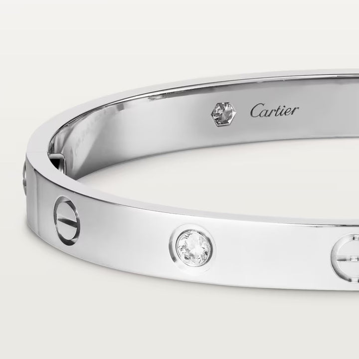 CARTIER 4 DIAMOND 18K WHITE GOLD LOVE BRACELET